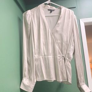 Silver satin wrap blouse